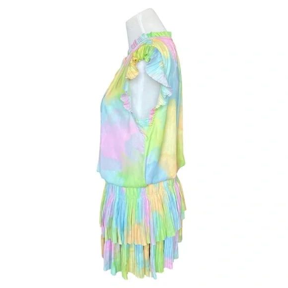 Anthropologie Current Air Pleated Rainbow Tie-Dye Mini Dress Women’s Medium - Picture 5 of 8